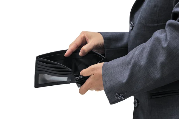 People check black wallet on white background — Stock Photo, Image