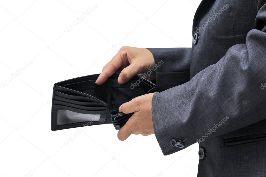 People check black wallet on white background