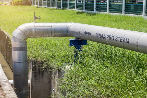 industrial pipes of steam high pressure beside the road in indus