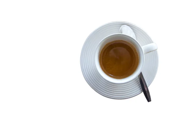 Ensemble de freins à café, tasse blanche d'expresso de café chaud sur fond blanc — Photo