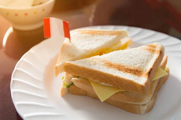 Fresh sandwich on a white plate with texture,sandwiches on dish — Stock Photo, Image