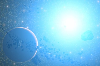 Gezegenin karanlık uzayda asteroid alanından ile çevrili