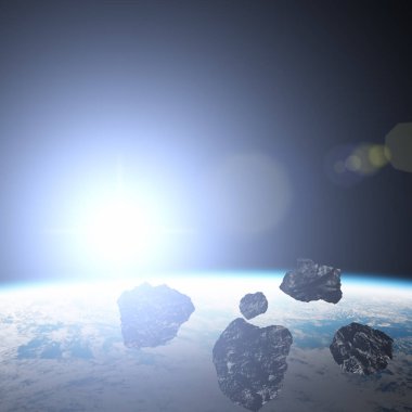Düzine asteroitler karanlık uzayda uçan. Nasa tarafından döşenmiş bu görüntü unsurları