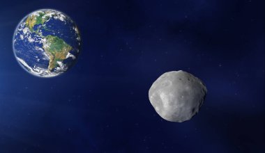 Seyyare yerküre ve asteroit derin karanlık uzayda. Nasa tarafından döşenmiş bu görüntü unsurları