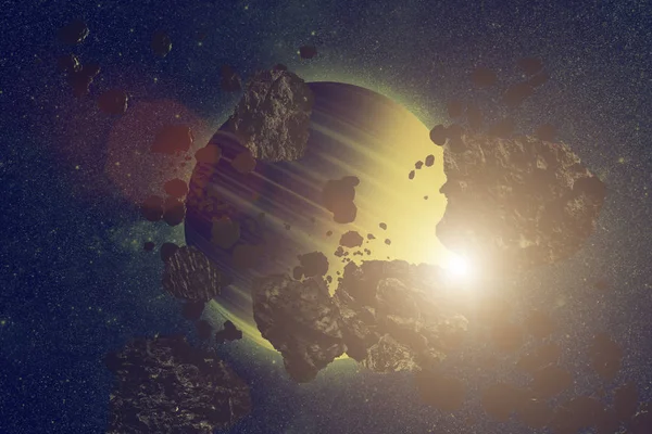 Πλανήτης Περιβάλλεται Αστεροειδή Τον Τομέα Σκοτεινό Χώρο Στοιχεία Αυτής Της — Φωτογραφία Αρχείου