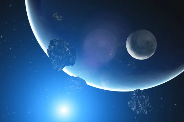 Планета Оточив Астероїдного Поля Темному Просторі Елементи Цього Зображенні Мебльовані — стокове фото
