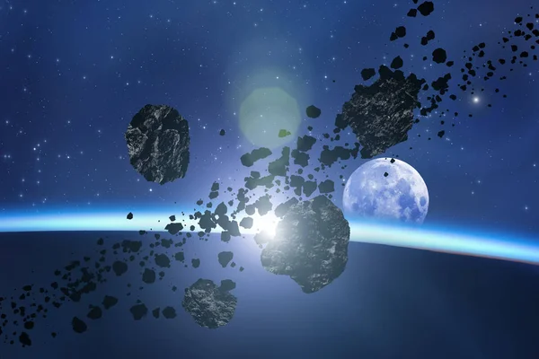 Planeta Pole Asteroidů Temný Prostor Prvky Tohoto Obrázku Jsou Podle — Stock fotografie