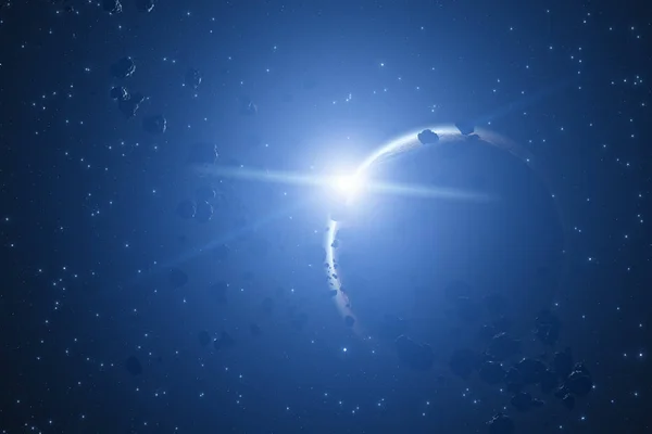 Планета Окруженная Астероидным Полем Темном Космосе — стоковое фото