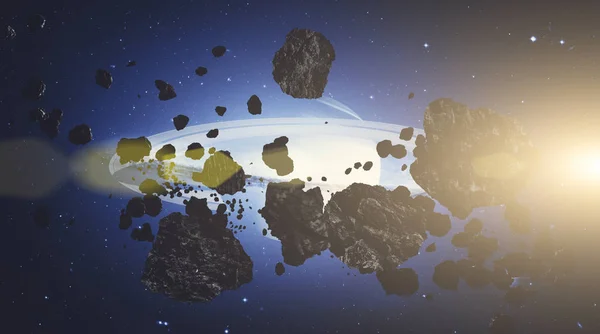 Дюжина Астероидов Летит Темном Космосе Элементы Этого Изображения Предоставлены Наса — стоковое фото
