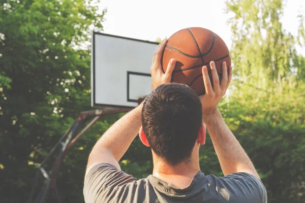 Conceito Desporto Basquetebol Close Tiro — Fotografia de Stock