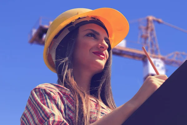 Proceso Trabajo Primer Plano Mujer Trabajadora Concepto Profesión — Foto de Stock