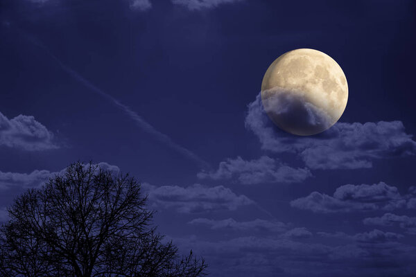 Moon in space on natural background