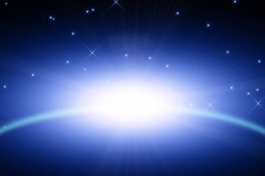 Karanlık uzayda inanılmaz parlak gündoğumu 