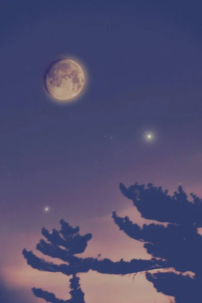 Moon Utsikten Från Berget Natten Eller Kvällen — Stockfoto