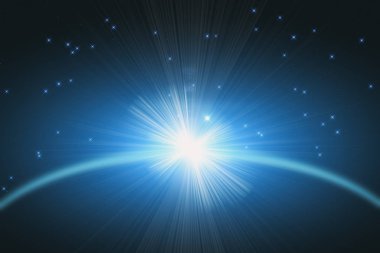 Karanlık uzayda inanılmaz parlak gündoğumu 