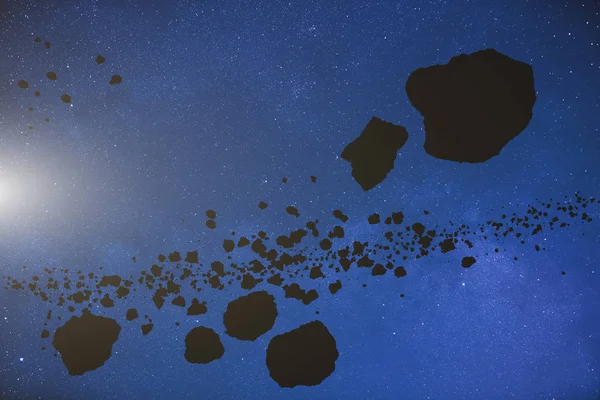 Μετεωρίτες Και Αστεροειδείς Έναστρο Φόντο — Φωτογραφία Αρχείου