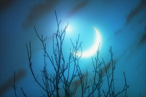 Mondblick Vom Berg Bei Nacht Oder Abend — Stockfoto