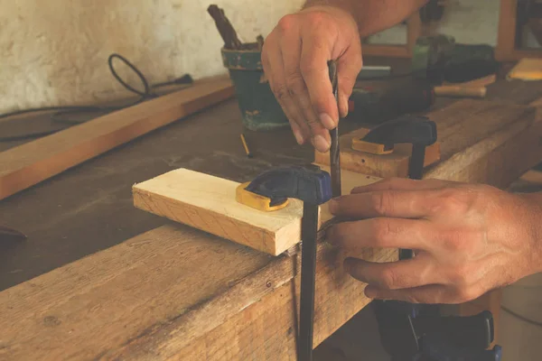 Carpenter While Working Workshop — Stock Photo, Image