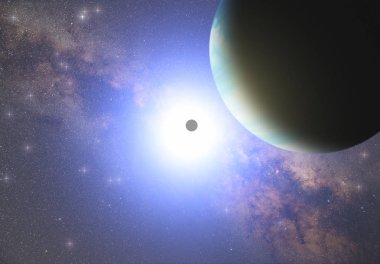 Uzay kavramı gece gökyüzünde gezegenler ile parlak yıldızlar dizini 