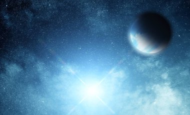 gezegen gece gökyüzünde, boşluk kavramı ile parlak yıldızlar dizini 