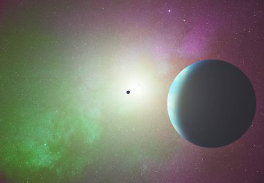 Uzay kavramı gece gökyüzünde gezegenler ile parlak yıldızlar dizini 