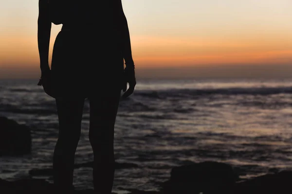 Silhouette Une Fille Avec Fond Océan Mer — Photo