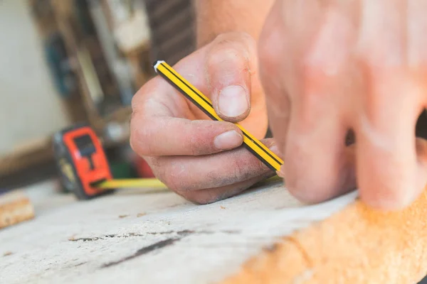 Carpenter Working His Small Office Raw Wood — Stock Photo, Image