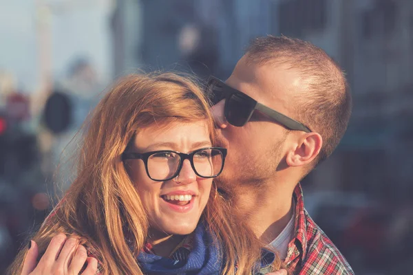 Love Story Koncept Söta Underbara Par Gatan — Stockfoto