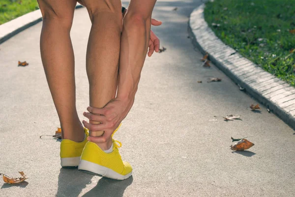 Sprunggelenksverletzung Und Schmerzen Beim Joggen Training Freien — Stockfoto