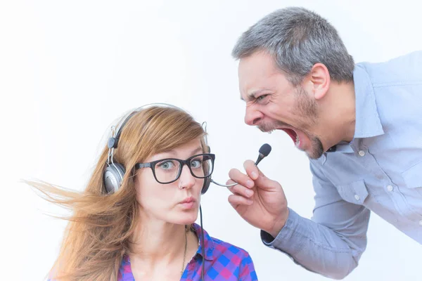 Jefe Oficina Gritando Los Empleados Discriminación Problemas Trabajo — Foto de Stock