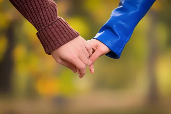 Pareja Cogida Mano Parque Llena Colores Otoñales — Foto de Stock