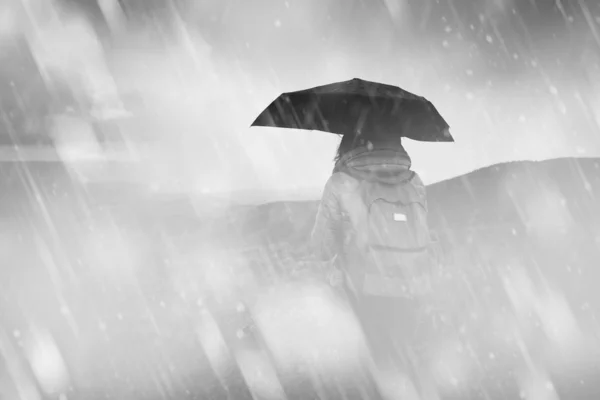 Esernyő Egy Hideg Havas Esős Napon Lány — Stock Fotó