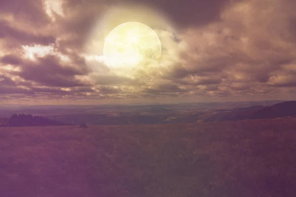 Full Moon Hiding Clouds Silhouettes Mountains Landscape — Stock Photo, Image