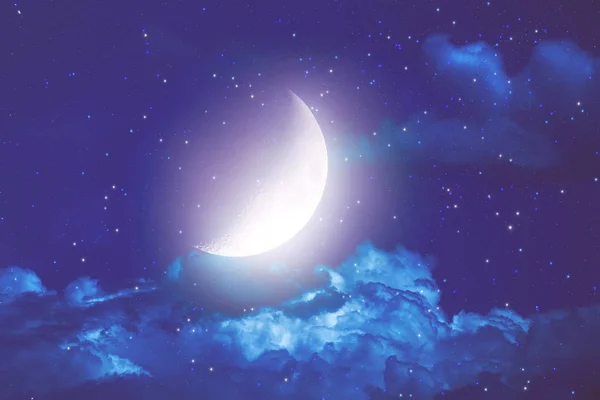 Meia Lua Com Estrelas Nuvens Num Céu Escuro Meu Trabalho — Fotografia de Stock