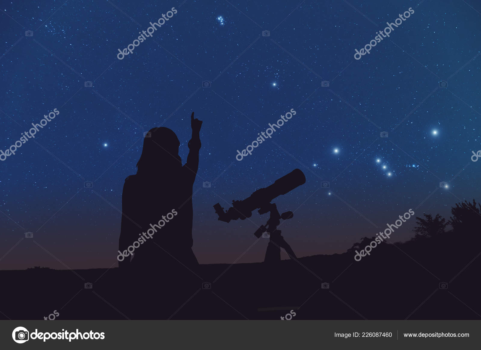 Silhouette Girl Telescope Milky Way Stars Elements Image Astronomy