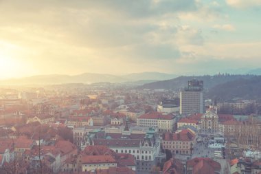 Ljubljana, Slovenya Panorama üzerinden yüksek açılı görünüş.