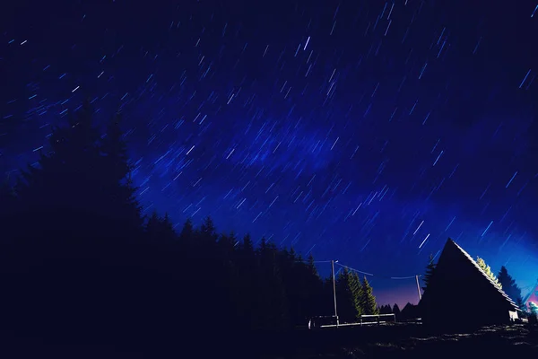 Sternenpfade Mit Den Silhouetten Ländlicher Vororte Bei Nacht Meine Astronomische — Stockfoto