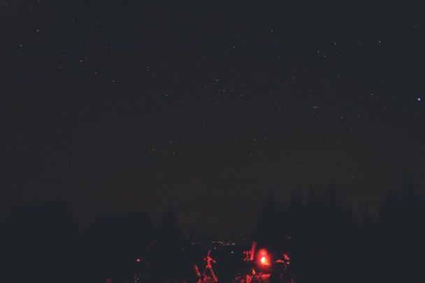 Camp Avec Lumières Ciel Étoilé Nocturne Timelapse — Video