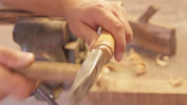 Carpinteiro Removendo Peças Madeira Com Pouco — Vídeo de Stock