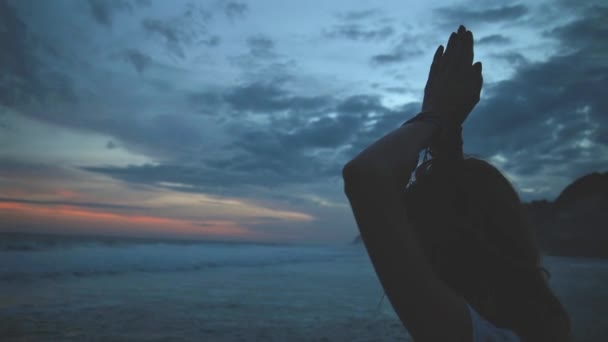 Yong Woman Practicing Yoga Seaside — Stock Video