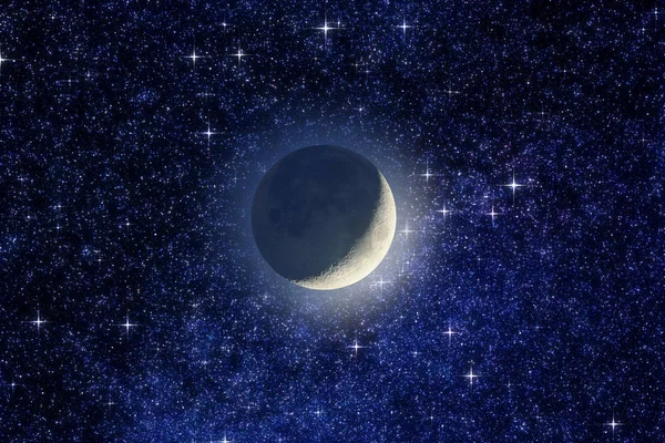 Почти половина фазы Луны со звездами на заднем плане. Мой астроном — стоковое фото
