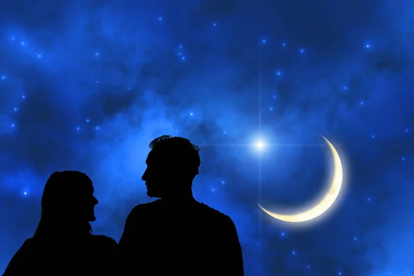 Couple sous le clair de lune. Mon travail d'astronomie . — Photo