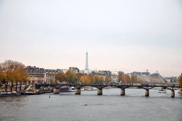 Paisaje Urbano París Francia Famosa Torre Eiffel Día Nublado Niebla —  Fotos de Stock