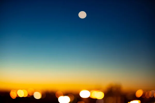 Suddig Fokus Foto Staden Gryningen Med Stjärna Himlen — Stockfoto