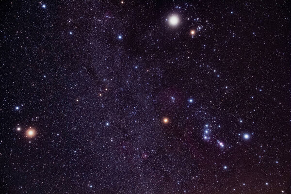 Orion constellation and Milky Way stars.