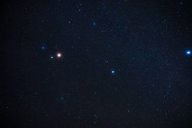 Gerçek Samanyolu yıldızları ve takımyıldızları karanlık bir kırsal bölgeden geniş açı lensleriyle fotoğraflanmıştır..