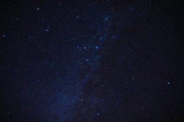 Gerçek Samanyolu yıldızları ve takımyıldızları karanlık bir kırsal bölgeden geniş açı lensleriyle fotoğraflanmıştır..