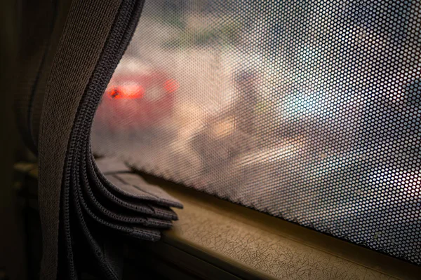 Photos Des Fenêtres Dans Bus Avec Stores Mise Point Douce — Photo