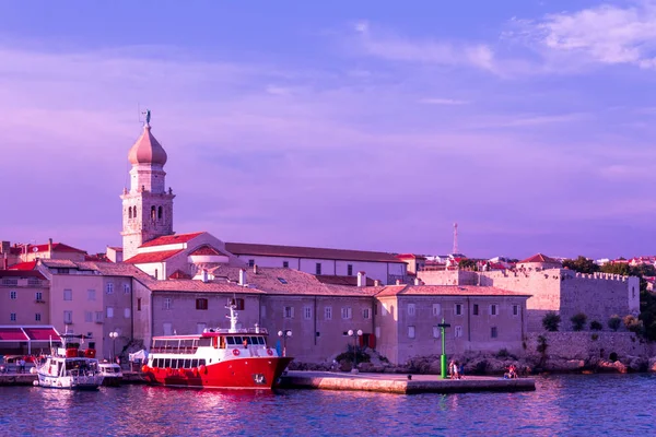 Vista Nocturna Del Muelle Ciudad Vieja Cerca Krk Isla Krk —  Fotos de Stock