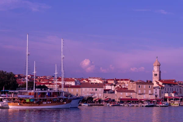 Vista Nocturna Del Muelle Ciudad Vieja Krk Isla Krk Croacia —  Fotos de Stock